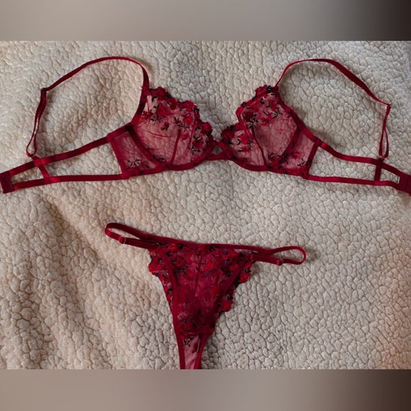 Elegant Red Lace Lingerie Set - Picture 2 of 3